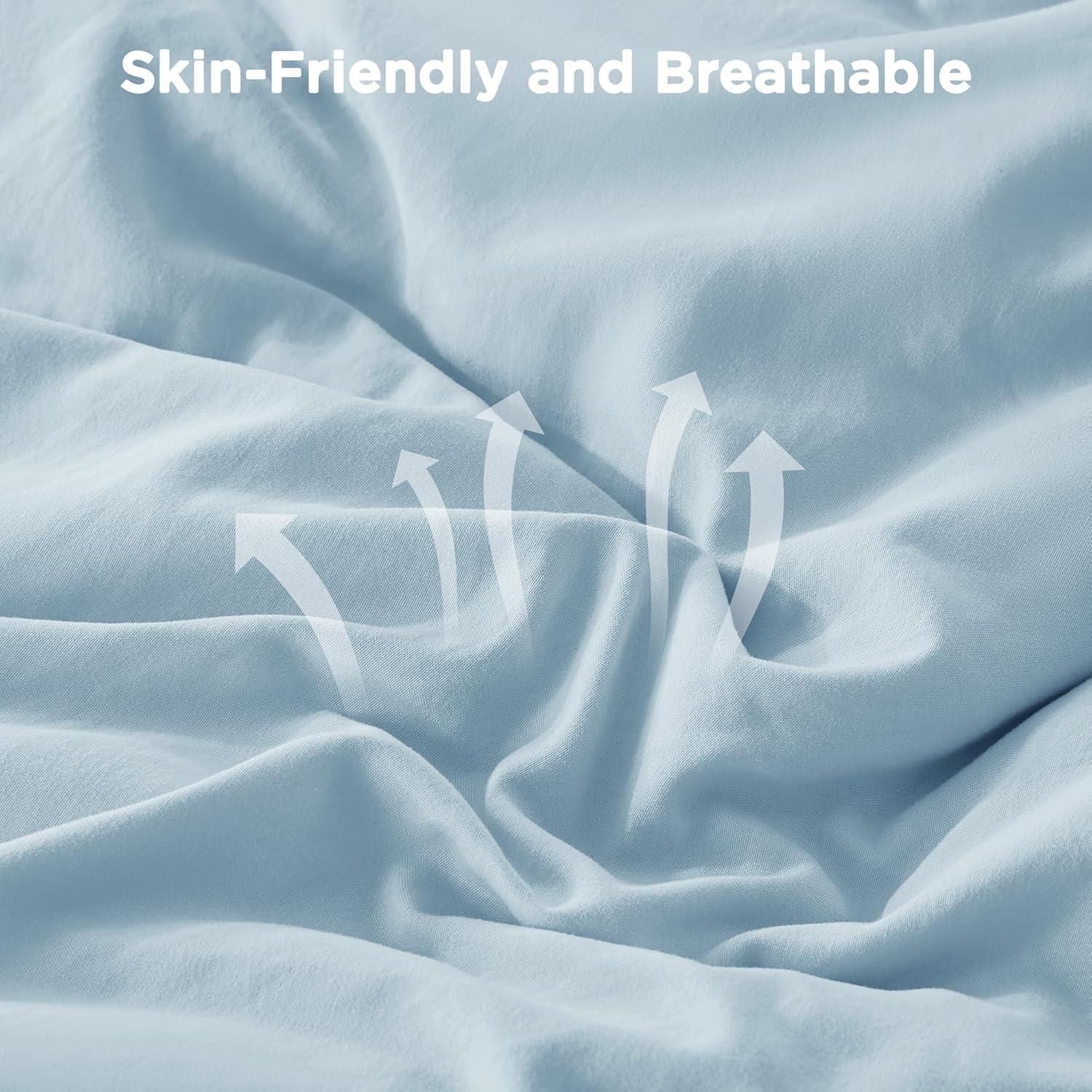 imageAndency White Ruffle Comforter Full Set 3pcs Vintage Farmhouse Shabby Chic Bedding Comforter Set Soft Lightweight Fluffy Bed Comforter Sets All Season Bedding SetLight Blue