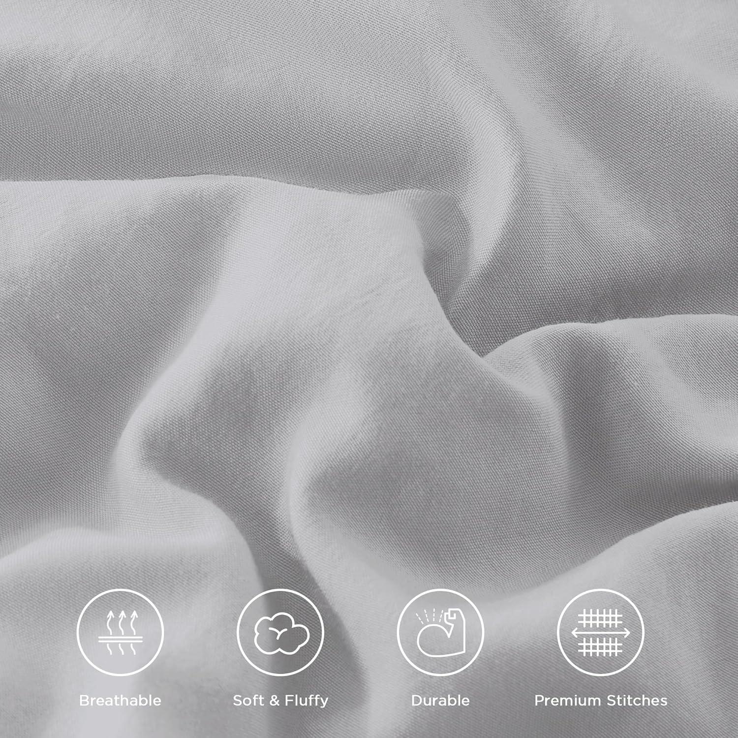 imageAndency White Ruffle Comforter Full Set 3pcs Vintage Farmhouse Shabby Chic Bedding Comforter Set Soft Lightweight Fluffy Bed Comforter Sets All Season Bedding SetLight Gray