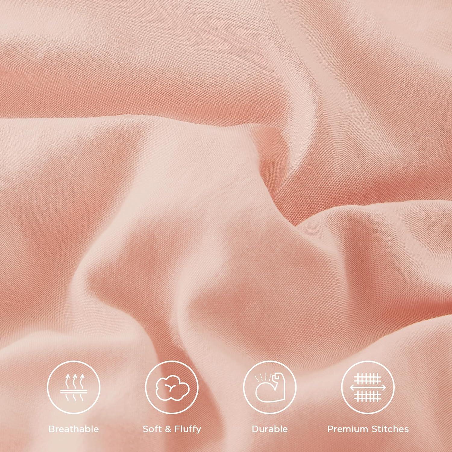 imageAndency White Ruffle Comforter Full Set 3pcs Vintage Farmhouse Shabby Chic Bedding Comforter Set Soft Lightweight Fluffy Bed Comforter Sets All Season Bedding SetBlush