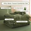 imageAndency Beige California King Size Comforter Set with Sheets  7 Pieces Boho Tassel Bed in a Bag Soft Lightweight Bedding Sets Fringe Bed Set with Comforter Sheets Pillowcases ampamp Shams03  Olive Green