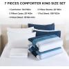 imageAndency Full Size Comforter Set Sage Green  7 Pieces Green Striped Lightweight Bed in a Bag Soft Microfiber Reversible Bedding Set with Comforter Fitted ampamp Flat Sheet Pillowcases ampamp Shams04  Navy Blue