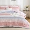 imageAndency Full Size Comforter Set Sage Green  7 Pieces Green Striped Lightweight Bed in a Bag Soft Microfiber Reversible Bedding Set with Comforter Fitted ampamp Flat Sheet Pillowcases ampamp Shams05  Pink