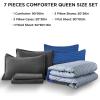 imageAndency Full Size Comforter Set Sage Green  7 Pieces Green Striped Lightweight Bed in a Bag Soft Microfiber Reversible Bedding Set with Comforter Fitted ampamp Flat Sheet Pillowcases ampamp Shams03  Blue Grey