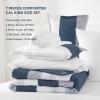 imageAndency Full Size Comforter Set Sage Green  7 Pieces Green Striped Lightweight Bed in a Bag Soft Microfiber Reversible Bedding Set with Comforter Fitted ampamp Flat Sheet Pillowcases ampamp Shams07  Mineral Blue