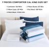 imageAndency Full Size Comforter Set Sage Green  7 Pieces Green Striped Lightweight Bed in a Bag Soft Microfiber Reversible Bedding Set with Comforter Fitted ampamp Flat Sheet Pillowcases ampamp Shams04  Navy Blue