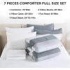 imageAndency Full Size Comforter Set Sage Green  7 Pieces Green Striped Lightweight Bed in a Bag Soft Microfiber Reversible Bedding Set with Comforter Fitted ampamp Flat Sheet Pillowcases ampamp Shams06  Light Grey
