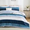 imageAndency Full Size Comforter Set Sage Green  7 Pieces Green Striped Lightweight Bed in a Bag Soft Microfiber Reversible Bedding Set with Comforter Fitted ampamp Flat Sheet Pillowcases ampamp Shams04  Navy Blue