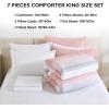 imageAndency Full Size Comforter Set Sage Green  7 Pieces Green Striped Lightweight Bed in a Bag Soft Microfiber Reversible Bedding Set with Comforter Fitted ampamp Flat Sheet Pillowcases ampamp Shams05  Pink