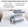 imageAndency Full Size Comforter Set Sage Green  7 Pieces Green Striped Lightweight Bed in a Bag Soft Microfiber Reversible Bedding Set with Comforter Fitted ampamp Flat Sheet Pillowcases ampamp Shams06  Light Grey