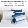 imageAndency Full Size Comforter Set Sage Green  7 Pieces Green Striped Lightweight Bed in a Bag Soft Microfiber Reversible Bedding Set with Comforter Fitted ampamp Flat Sheet Pillowcases ampamp Shams04  Navy Blue