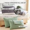 imageAndency Full Size Comforter Set Sage Green  7 Pieces Green Striped Lightweight Bed in a Bag Soft Microfiber Reversible Bedding Set with Comforter Fitted ampamp Flat Sheet Pillowcases ampamp Shams01  Sage Green