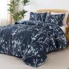 imageAndency Green Quilt Queen Size 96x90 Inch 3 Pieces Floral Lightweight Bedspread Microfiber Reversible Flower Quilted Coverlet with 2 Pillowcases for Men WomenNavy
