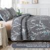 imageAndency Green Quilt Queen Size 96x90 Inch 3 Pieces Floral Lightweight Bedspread Microfiber Reversible Flower Quilted Coverlet with 2 Pillowcases for Men WomenGrey Blue