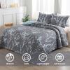 imageAndency Green Quilt Queen Size 96x90 Inch 3 Pieces Floral Lightweight Bedspread Microfiber Reversible Flower Quilted Coverlet with 2 Pillowcases for Men WomenGrey Blue