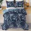 imageAndency Green Quilt Queen Size 96x90 Inch 3 Pieces Floral Lightweight Bedspread Microfiber Reversible Flower Quilted Coverlet with 2 Pillowcases for Men WomenNavy