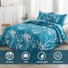 imageAndency Green Quilt Queen Size 96x90 Inch 3 Pieces Floral Lightweight Bedspread Microfiber Reversible Flower Quilted Coverlet with 2 Pillowcases for Men WomenTeal