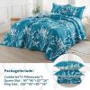 imageAndency Green Quilt Queen Size 96x90 Inch 3 Pieces Floral Lightweight Bedspread Microfiber Reversible Flower Quilted Coverlet with 2 Pillowcases for Men WomenTeal