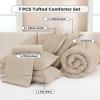 imageAndency King Size Comforter Set 7 Pieces Dark Emerald Green  Bed in a Bag King Boho Lightweight Fluffy Tufted Bedding Sets with Quilt Comforter Sheets Pillowcases ampamp ShamsKhaki