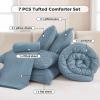 imageAndency King Size Comforter Set 7 Pieces Dark Emerald Green  Bed in a Bag King Boho Lightweight Fluffy Tufted Bedding Sets with Quilt Comforter Sheets Pillowcases ampamp ShamsGrayish Blue