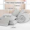 imageAndency King Size Comforter Set 7 Pieces Dark Emerald Green  Bed in a Bag King Boho Lightweight Fluffy Tufted Bedding Sets with Quilt Comforter Sheets Pillowcases ampamp ShamsLight Grey