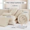 imageAndency King Size Comforter Set 7 Pieces Dark Emerald Green  Bed in a Bag King Boho Lightweight Fluffy Tufted Bedding Sets with Quilt Comforter Sheets Pillowcases ampamp ShamsBeige
