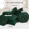 imageAndency King Size Comforter Set 7 Pieces Dark Emerald Green  Bed in a Bag King Boho Lightweight Fluffy Tufted Bedding Sets with Quilt Comforter Sheets Pillowcases ampamp ShamsEmerald Green