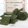 imageAndency King Size Comforter Set 7 Pieces Dark Emerald Green  Bed in a Bag King Boho Lightweight Fluffy Tufted Bedding Sets with Quilt Comforter Sheets Pillowcases ampamp ShamsOlive Green