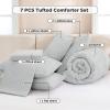 imageAndency King Size Comforter Set 7 Pieces Dark Emerald Green  Bed in a Bag King Boho Lightweight Fluffy Tufted Bedding Sets with Quilt Comforter Sheets Pillowcases ampamp ShamsLight Grey