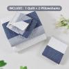 imageAndency Queen Quilt Bedding Set Beige 3 Pieces Patchwork Beige Striped Ultra Soft Lightweight Bedspreads Coverlets Set with 2 Pillow Shams for All Seasons 90quotx96quot18  Mineral Blue