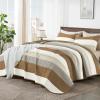 imageAndency Queen Quilt Bedding Set Beige 3 Pieces Patchwork Beige Striped Ultra Soft Lightweight Bedspreads Coverlets Set with 2 Pillow Shams for All Seasons 90quotx96quot34  Caramel