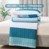 imageAndency Queen Quilt Bedding Set Beige 3 Pieces Patchwork Beige Striped Ultra Soft Lightweight Bedspreads Coverlets Set with 2 Pillow Shams for All Seasons 90quotx96quot04  Teal White