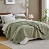 imageAndency Queen Quilt Bedding Set Beige 3 Pieces Patchwork Beige Striped Ultra Soft Lightweight Bedspreads Coverlets Set with 2 Pillow Shams for All Seasons 90quotx96quot37  Wheat Green
