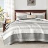 imageAndency Queen Quilt Bedding Set Beige 3 Pieces Patchwork Beige Striped Ultra Soft Lightweight Bedspreads Coverlets Set with 2 Pillow Shams for All Seasons 90quotx96quot03  Grey