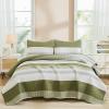 imageAndency Queen Quilt Bedding Set Beige 3 Pieces Patchwork Beige Striped Ultra Soft Lightweight Bedspreads Coverlets Set with 2 Pillow Shams for All Seasons 90quotx96quot17  Olive