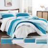 imageAndency Queen Quilt Bedding Set Beige 3 Pieces Patchwork Beige Striped Ultra Soft Lightweight Bedspreads Coverlets Set with 2 Pillow Shams for All Seasons 90quotx96quot04  Teal White