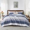 imageAndency Queen Quilt Bedding Set Beige 3 Pieces Patchwork Beige Striped Ultra Soft Lightweight Bedspreads Coverlets Set with 2 Pillow Shams for All Seasons 90quotx96quot18  Mineral Blue