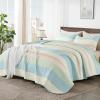 imageAndency Queen Quilt Bedding Set Beige 3 Pieces Patchwork Beige Striped Ultra Soft Lightweight Bedspreads Coverlets Set with 2 Pillow Shams for All Seasons 90quotx96quot35  Blue Pink