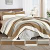 imageAndency Queen Quilt Bedding Set Beige 3 Pieces Patchwork Beige Striped Ultra Soft Lightweight Bedspreads Coverlets Set with 2 Pillow Shams for All Seasons 90quotx96quot34  Caramel