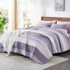 imageAndency Queen Quilt Bedding Set Beige 3 Pieces Patchwork Beige Striped Ultra Soft Lightweight Bedspreads Coverlets Set with 2 Pillow Shams for All Seasons 90quotx96quot22  Grayish Purple