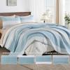 imageAndency Queen Quilt Bedding Set Beige 3 Pieces Patchwork Beige Striped Ultra Soft Lightweight Bedspreads Coverlets Set with 2 Pillow Shams for All Seasons 90quotx96quot21  Aqua Blue