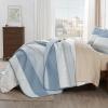 imageAndency Queen Quilt Bedding Set Beige 3 Pieces Patchwork Beige Striped Ultra Soft Lightweight Bedspreads Coverlets Set with 2 Pillow Shams for All Seasons 90quotx96quot31  Misty Blue