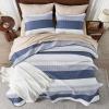 imageAndency Queen Quilt Bedding Set Beige 3 Pieces Patchwork Beige Striped Ultra Soft Lightweight Bedspreads Coverlets Set with 2 Pillow Shams for All Seasons 90quotx96quot18  Mineral Blue