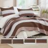 imageAndency Queen Quilt Bedding Set Beige 3 Pieces Patchwork Beige Striped Ultra Soft Lightweight Bedspreads Coverlets Set with 2 Pillow Shams for All Seasons 90quotx96quot14  Brown