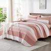imageAndency Queen Quilt Bedding Set Beige 3 Pieces Patchwork Beige Striped Ultra Soft Lightweight Bedspreads Coverlets Set with 2 Pillow Shams for All Seasons 90quotx96quot23  Blush Pink