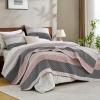 imageAndency Queen Quilt Bedding Set Beige 3 Pieces Patchwork Beige Striped Ultra Soft Lightweight Bedspreads Coverlets Set with 2 Pillow Shams for All Seasons 90quotx96quot38  Grey Pink