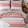 imageAndency Queen Quilt Bedding Set Beige 3 Pieces Patchwork Beige Striped Ultra Soft Lightweight Bedspreads Coverlets Set with 2 Pillow Shams for All Seasons 90quotx96quot23  Blush Pink