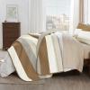 imageAndency Queen Quilt Bedding Set Beige 3 Pieces Patchwork Beige Striped Ultra Soft Lightweight Bedspreads Coverlets Set with 2 Pillow Shams for All Seasons 90quotx96quot34  Caramel