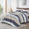 imageAndency Queen Quilt Bedding Set Beige 3 Pieces Patchwork Beige Striped Ultra Soft Lightweight Bedspreads Coverlets Set with 2 Pillow Shams for All Seasons 90quotx96quot24  Yellow Blue