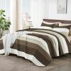 imageAndency Queen Quilt Bedding Set Beige 3 Pieces Patchwork Beige Striped Ultra Soft Lightweight Bedspreads Coverlets Set with 2 Pillow Shams for All Seasons 90quotx96quot33  Mocha