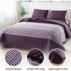 imageAndency Queen Quilt Bedding Set Beige 3 Pieces Patchwork Beige Striped Ultra Soft Lightweight Bedspreads Coverlets Set with 2 Pillow Shams for All Seasons 90quotx96quot08  Purple Gray